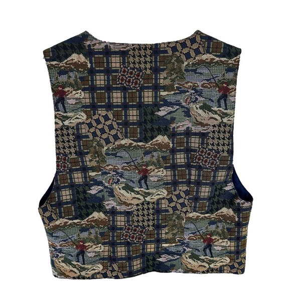 Vintage Golf Novelty Print Needlepoint 80s Button Front Vest XL - Picture 2 of 3